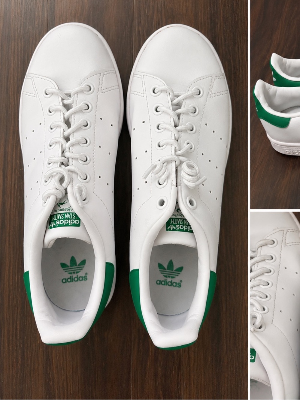 Stan Smith Adidas White Leather Sneakers with Green Heel Tab ( fits Women 9.5 )